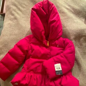 Ralph Lauren toddler down bright pink jacket with ruffle NWT
